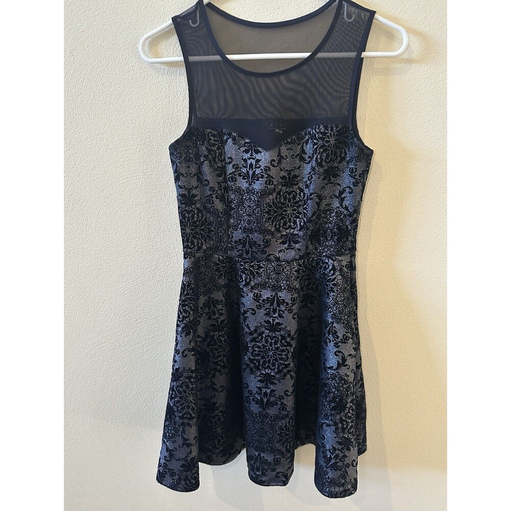 Trixxi Women Sz. S Illusion Flocked Velvet Flower Fit & Flare Cocktail Dress